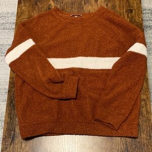 Rust Crewneck Sweater with Cream Stripe